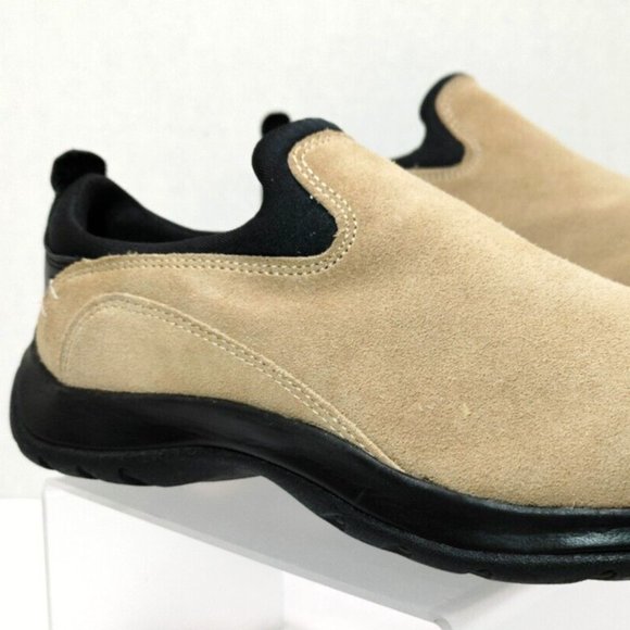 Lands End Suede Leather Moc Clog Slip-On Loafer Rubber Sole Tan Women's US 7B - Picture 2 of 16